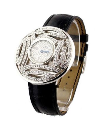 Chopard Lady's Round Boutique Diamond Dial Black Leather Strap Ladies Quartz Watch 137129-20