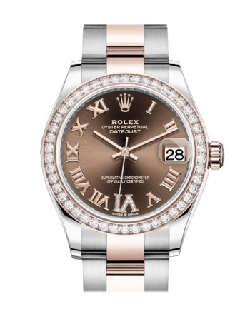 Rolex Datejust 31 Chocolate VI Diamonds Dial Diamond Bezel Rose Gold Two Tone Watch 278381RBR 278381