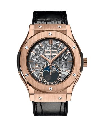 Hublot Classic Fusion Hand Wind Skeleton Dial Black Leather Men's Watch 517.OX.0180.LR