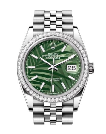 Rolex Datejust 36 Green Palm Motif Dial Diamond Bezel Jubilee Watch 126284RBR 126284RBR-0039