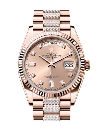 Rolex Day-Date 36 Rosé Colour Diamond Dial Fluted Bezel 18K Everose gold Diamond  President Watch 128235