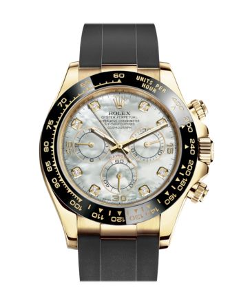 Rolex Cosmograph Daytona White Mother of Pearl  Diamond Yellow Gold Oysterflex Strap Mens Watch 116518LN 116518