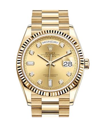 ROLEX Day-Date 36 Champagne Diamond Dial 18K Yellow Gold Watch 128238