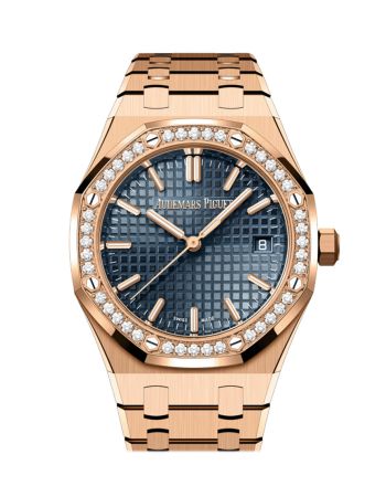 Audemars Piguet Royal Oak 34 Blue Dial Rose Gold Diamond Bezel 77451OR.ZZ.1361OR.04