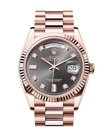 Rolex Day-Date 36 Slate Dial Fluted Bezel 18K Everose gold President Watch 128235