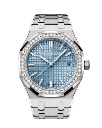 Audemars Piguet Royal Oak 34 Stainless Steel Light Blue Dial Diamond Bezel Watch 77451ST.ZZ.1361ST.03