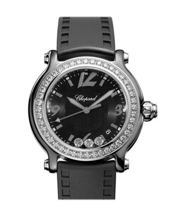 Chopard Happy Sport Black Dial Ceramic Diamond Ladies Watch 288507-9003