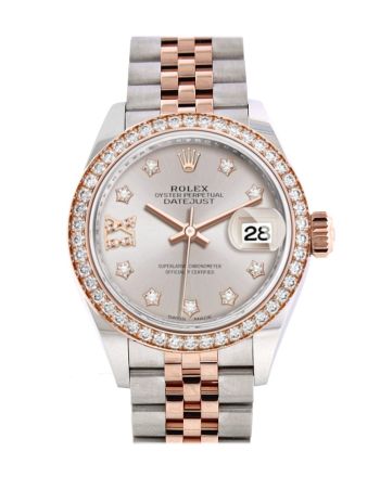 Rolex Datejust 28 Sundust Large VI Diamonds DialDiamond Bezel Rose Gold Two Tone Watch 279381RBR 279381