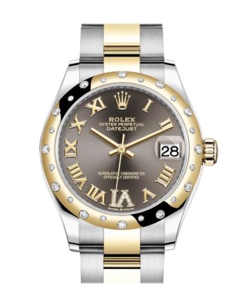 Rolex Datejust 31 Dark Grey Large VI diamonds Dial Diamond Bezel Yellow Gold Two Tone Watch 278343RBR 278343 NP