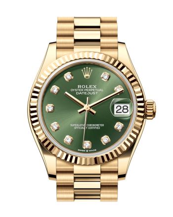 Rolex Datejust 31 Green Diamond Dial Fluted Bezel Yellow Gold Ladies Watch 278278 278278-0011