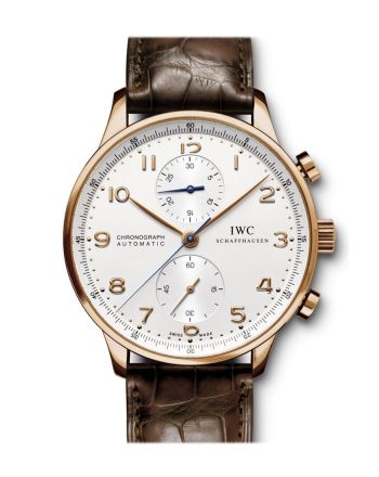 IWC Portuguese Silver Dial Chronograph Rose Gold Leather Automatic Men's Watch IW371480