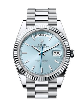 Rolex Day-Date 40 Ice-Blue Dial Dial Fluted Bezel Platinum President Men's Watch 228236