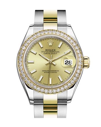 Rolex Datejust 28 Champagne Dial Diamond Bezel Yellow Gold Ladies Watch 279383RBR 279383