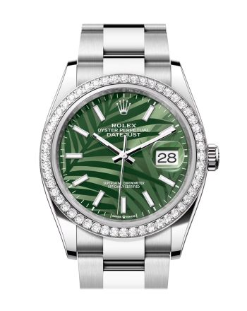 Rolex Datejust 36 Green Palm Motif Dial Diamond Bezel Watch 126284RBR 126284RBR-0040