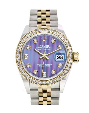 Rolex Datejust 28 Lavender set with diamonds Dial Diamond Bezel Yellow Gold Jubilee Ladies Watch 279383RBR 279383