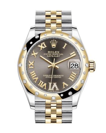 Rolex Datejust 31 Dark Grey Large VI diamonds Dial Diamond Bezel Jubilee Yellow Gold Two Tone Watch 278343RBR 278343 NP