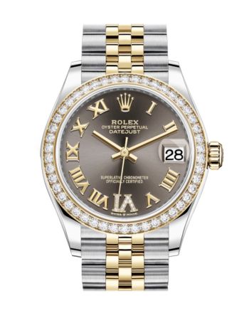 Rolex Datejust 31 Dark Grey VI Diamonds Dial Diamond Bezel Yellow Gold Two Tone Jubilee Watch 278383RBR 278383