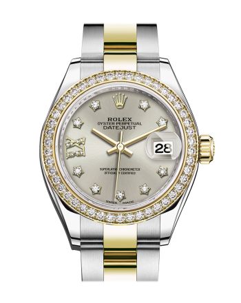 Rolex Datejust 28 Silver Diamond Star Dial Diamond Bezel Yellow Gold Ladies Watch 279383RBR 279383