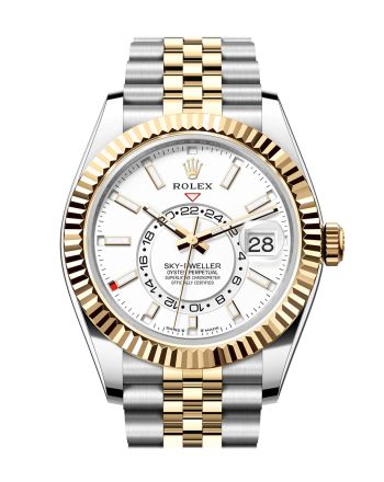 Rolex Sky Dweller 42 White Dial Yellow Gold Stainless Steel Jubilee Mens Watch 336933