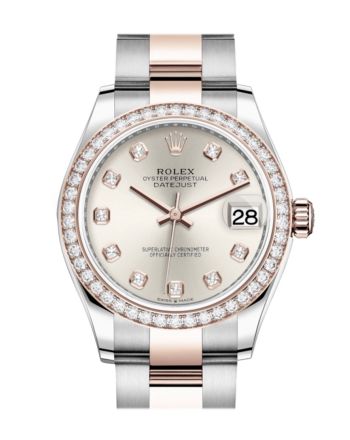 Rolex Datejust 31 Silver Diamonds Dial Diamond Bezel Rose Gold Two Tone Watch 278381RBR 278381