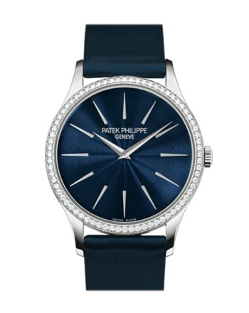 Patek Philippe Calatrava Blue Dial Diamond 18kt White Gold Ladies Watch 4897G-001