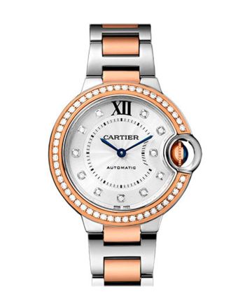 Cartier Ballon Bleu 33MM Diamond Dial Diamond Bezel Steel Rose Gold WE902077