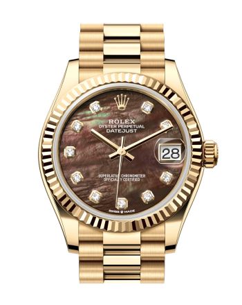 Rolex Datejust 31 Dark Mother Of Pearl Diamond Dial Fluted Bezel Yellow Gold Ladies Watch 278278 278278-0038