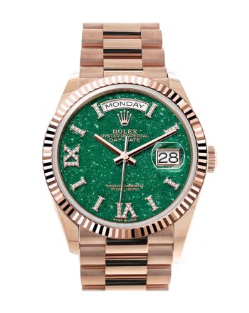 Rolex Day-Date 36 Aventurine Diamond Dial Fluted Bezel 18K Everose gold President Watch 128235