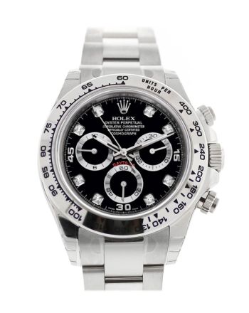 ROLEX Cosmograph Daytona Black Diamond Dial White Gold Oyster Men's Watch 116509