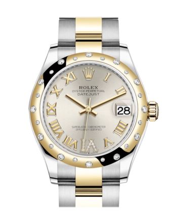 Rolex Datejust 31 Silver Large VI diamonds Dial Diamond Bezel Yellow Gold Two Tone Watch 278343RBR 278343 NP