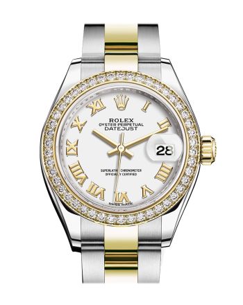 Rolex Datejust 28 White Roman Dial Diamond Bezel Yellow Gold Ladies Watch 279383RBR 279383