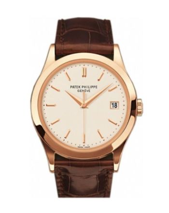 Patek Philippe Calatrava Opaline Dial 18kt Rose Gold Brown Leather Men's Watch 5296R-010