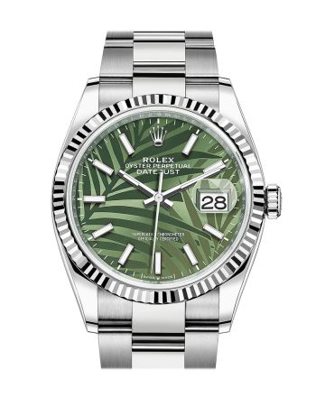 Rolex Datejust 36 Olive Green Palm Motif Dial Fluted Watch 126234