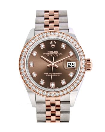 Rolex Datejust 28 Chocolate Diamonds Dial White Roman Dial Diamond Bezel Rose Gold Two Tone Watch 279381RBR 279381