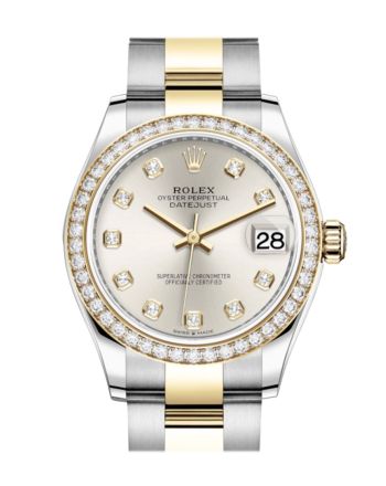 Rolex Datejust 31 Silver Diamonds Dial Diamond Bezel Yellow Gold Two Tone Watch 278383RBR 278383