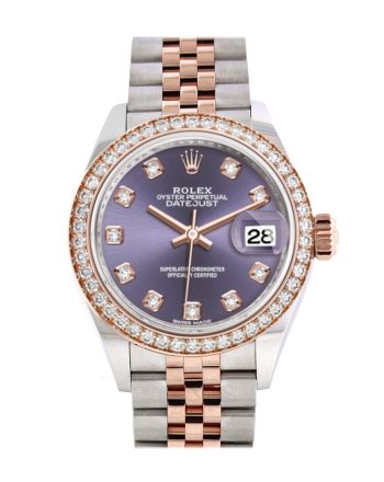 Rolex Datejust 28 Aubergine Diamonds DialDiamond Bezel Rose Gold Two Tone Watch 279381RBR 279381