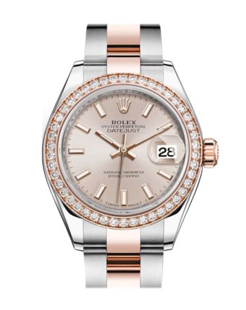 Rolex Datejust 28 Sundust Dial Diamond Bezel Rose Gold Two Tone Watch 279381RBR 279381