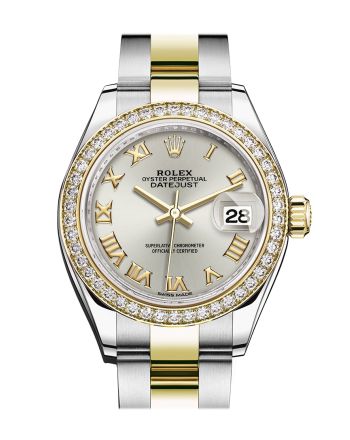 Rolex Datejust 28 Silver Roman Dial Diamond Bezel Yellow Gold Ladies Watch 279383RBR 279383