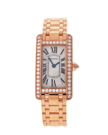 Cartier Tank Americaine Small 18K Pink Gold Case set with Diamonds Silver Dial Ladies Watches WB7079M5 Pre-Owend