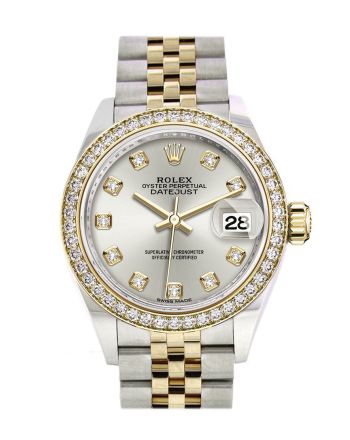 Rolex Datejust 28 Silver set with diamonds Dial Diamond Bezel Yellow Gold Jubilee Ladies Watch 279383RBR 279383