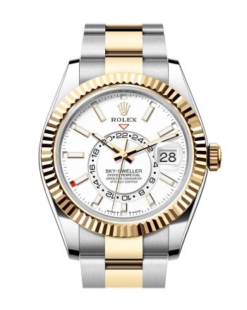 Rolex Sky Dweller 42 White Dial Yellow Gold Stainless Steel Oyster Mens Watch 336933