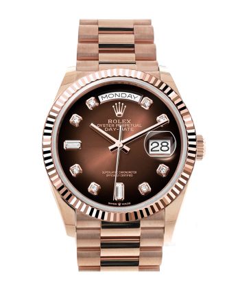 Rolex Day-Date 36 Brown ombré Diamond Dial Fluted Bezel 18K Everose gold President Watch 128235