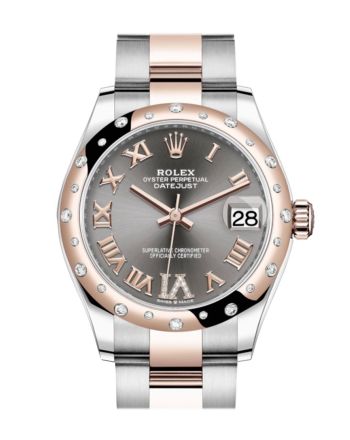 Rolex Datejust 31 Rhodium Large VI diamonds Dial Diamond Bezel Rose Gold Two Tone Watch 278341RBR 278341