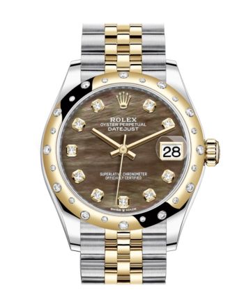 Rolex Datejust 31 Black mother-of-pearl diamonds Dial Diamond Bezel Jubilee Yellow Gold Two Tone Watch 278341RBR 278343