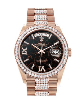 Rolex Day-Date 36 Eisenkiesel Dial Diamond Bezel 18K Everose Gold Diamond President Watch 128345RBR