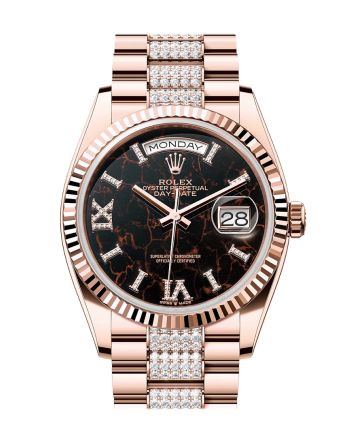 Rolex Day-Date 36 Eisenkiesel Dial Fluted Bezel 18K Everose gold Diamond President Watch 128235