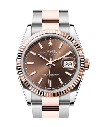 Rolex Datejust 36 Chocolate Dial Fluted Rose Gold Two Tone Oyster Watch 126231