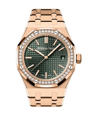 Audemars Piguet Royal Oak Khaki Green Dial Rose Gold Diamond Bezel Watch 15551OR.ZZ.1356OR.06