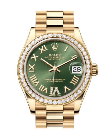 Rolex Datejust 31 Green Roman Diamond Dial Diamond Bezel Yellow Gold Ladies Watch 278288RBR 278288RBR-0024