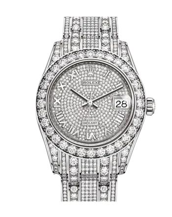 ROLEX Pearlmaster 34 Diamond Pave Dial Pearlmaster Bracelet White Gold Watch 81405RBR